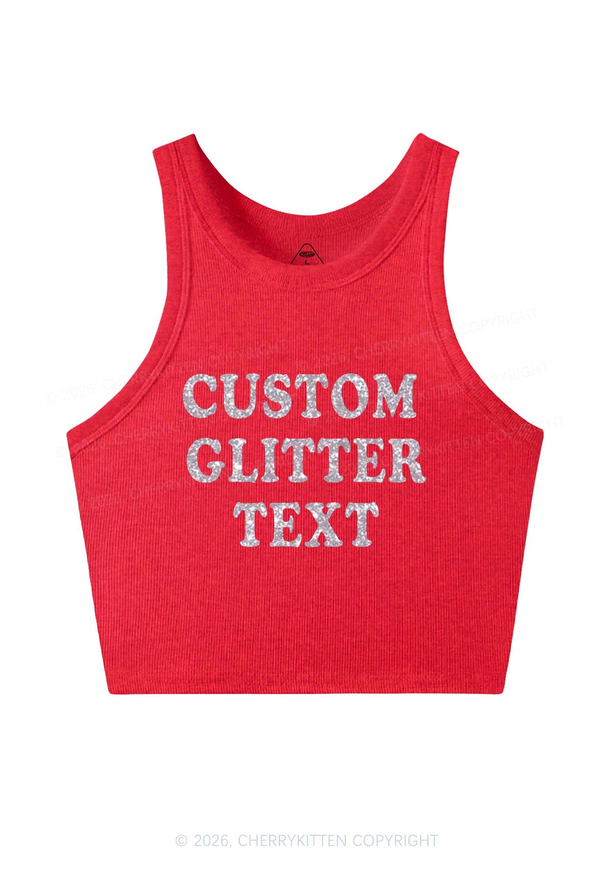 Custom Text Glitter Y2K Crop Tank Top Cherrykitten