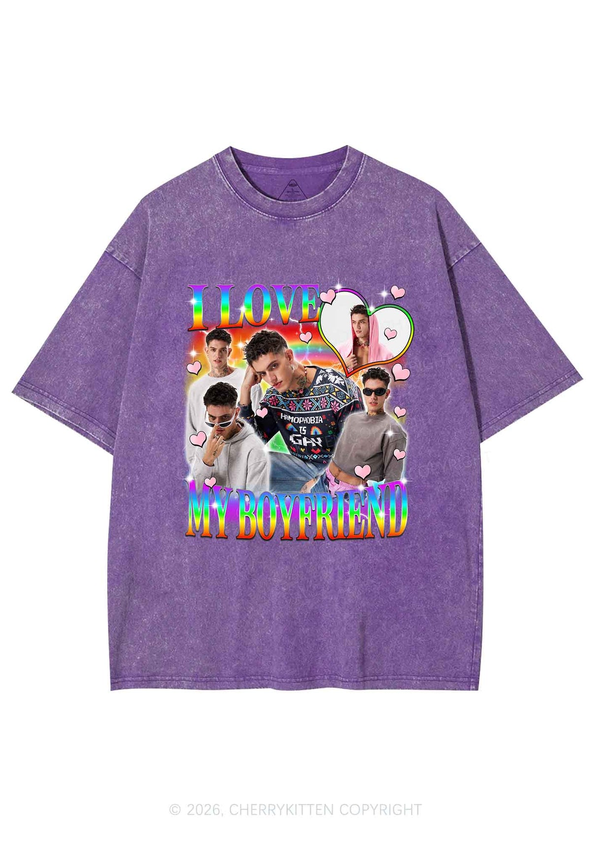 Custom I Love My Gay BF Pride Y2K Shirts Washed Tee Cherrykitten