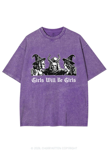 Halloween Witch Girl Y2K Shirts Washed Tee Cherrykitten