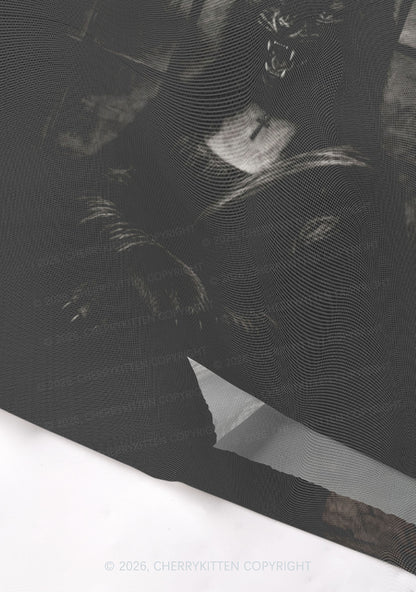 Halloween Moon Night Werewolf Y2K Mesh Crop Top Cherrykitten