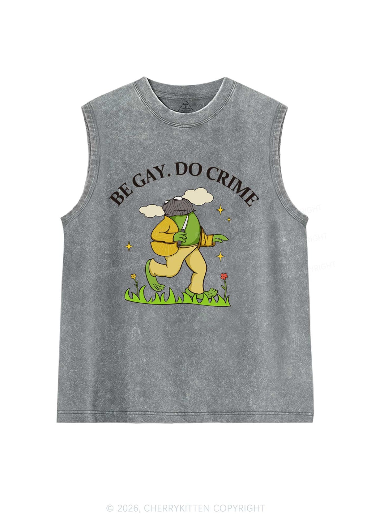 Be Gay Do Crime Frog Pride Y2K Washed Muscle Tank Cherrykitten