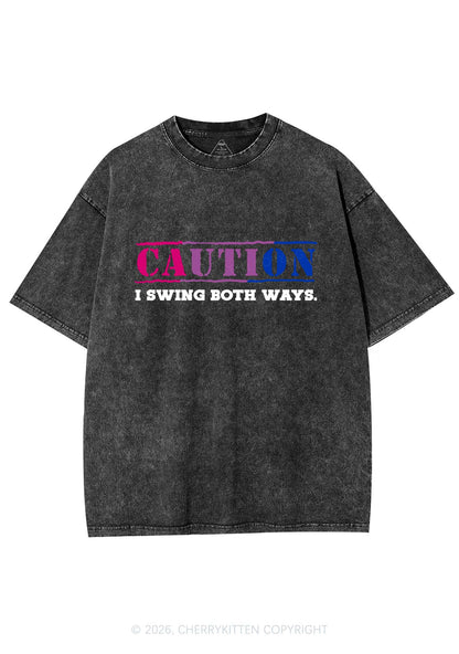 Caution I Swing Both Ways Pride Y2K Shirts Washed Tee Cherrykitten