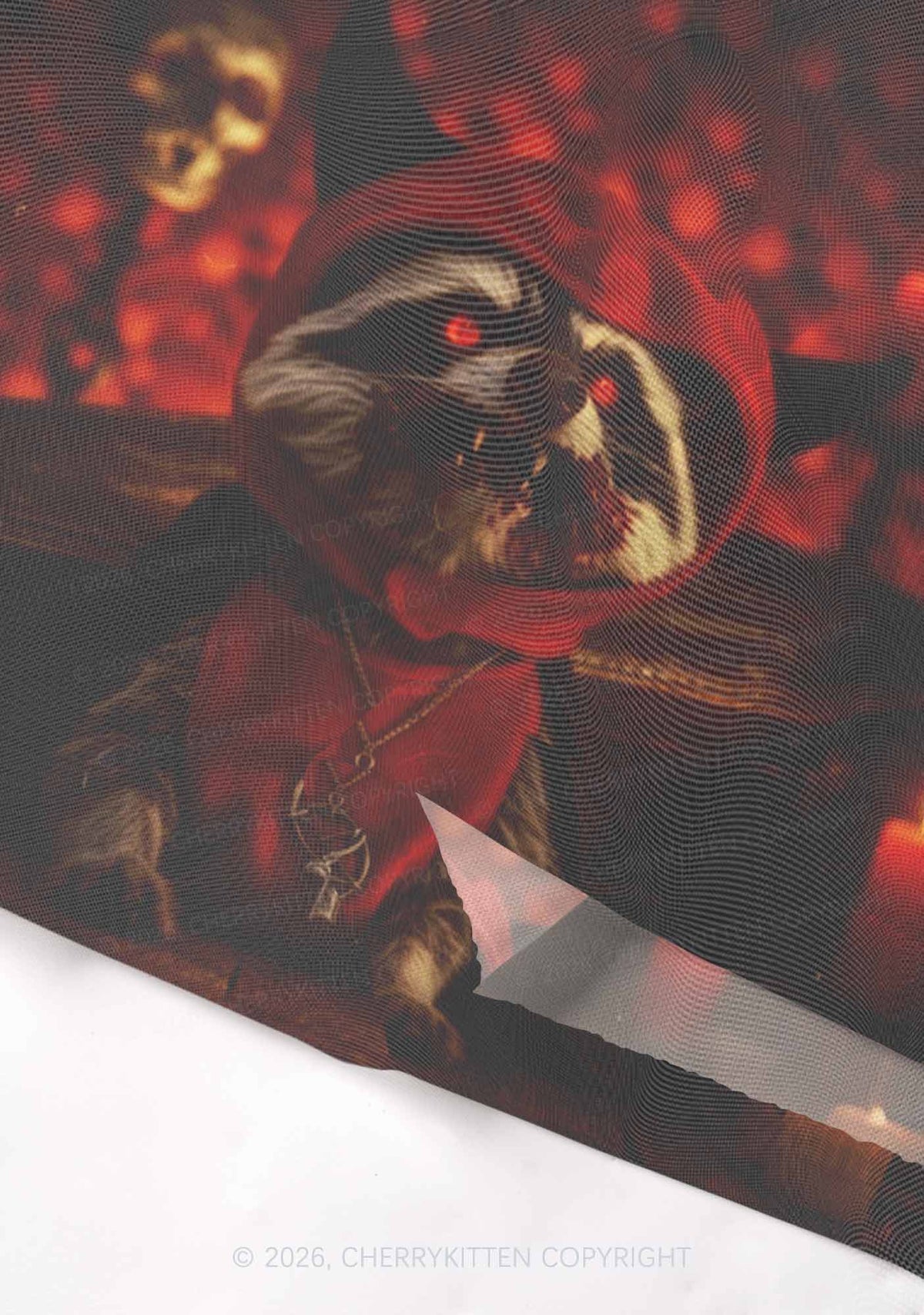 Halloween Vampire Raccoon Y2K Mesh Crop Top Cherrykitten