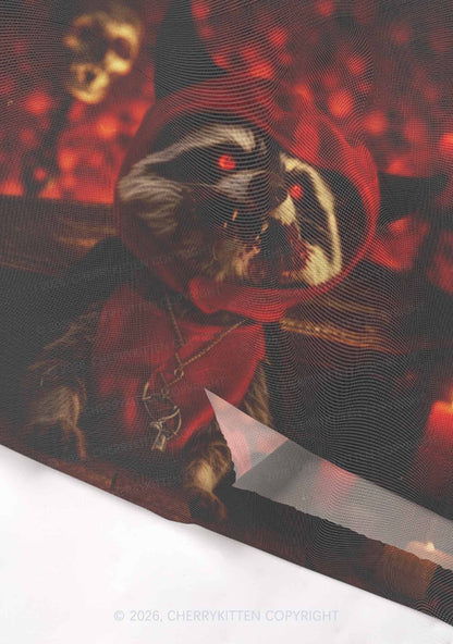 Halloween Vampire Raccoon Y2K Mesh Crop Top Cherrykitten
