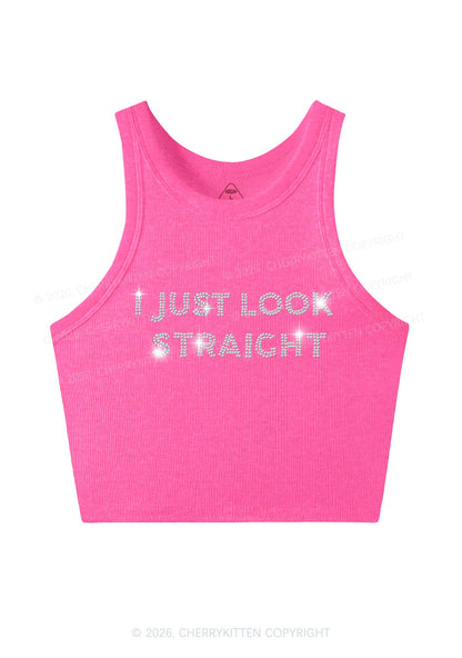 Rhinestone I Just Look Straight Pride Y2K Crop Tank Top Cherrykitten