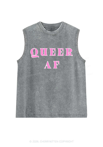 Queer AF Pride Y2K Washed Muscle Tank Cherrykitten