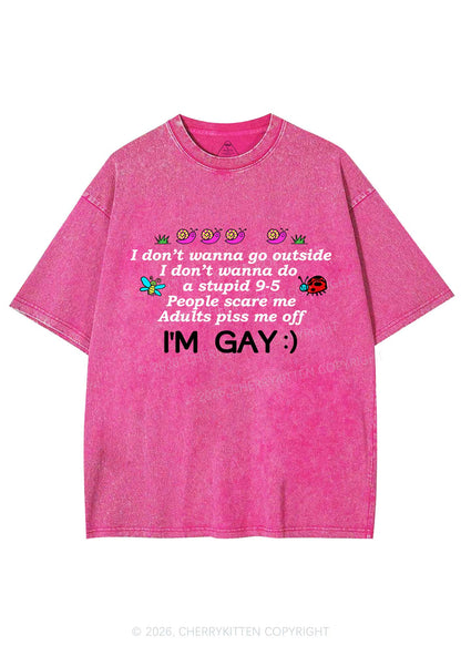 People Scare Me Im Gay Pride Y2K Shirts Washed Tee Cherrykitten