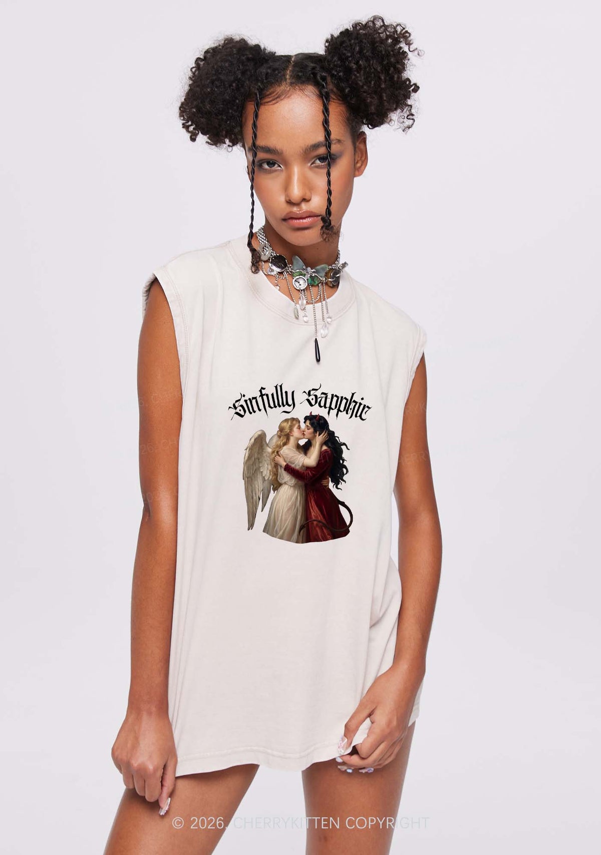 Sinfully Sapphic Pride Y2K Washed Muscle Tank Cherrykitten