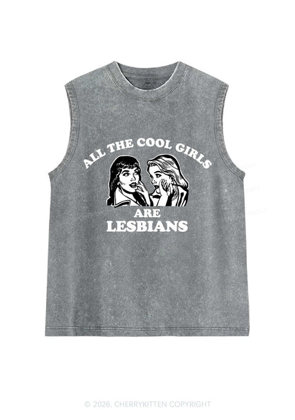 Cool Girls Lesbians Pride Y2K Washed Muscle Tank Cherrykitten