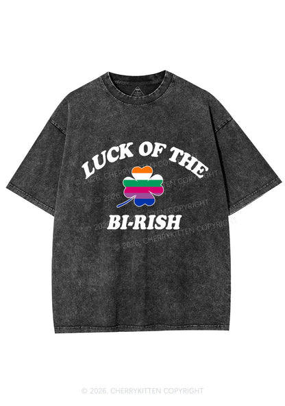 Luck Of The Bi Rish St Patricks Y2K Shirts Washed Tee Cherrykitten