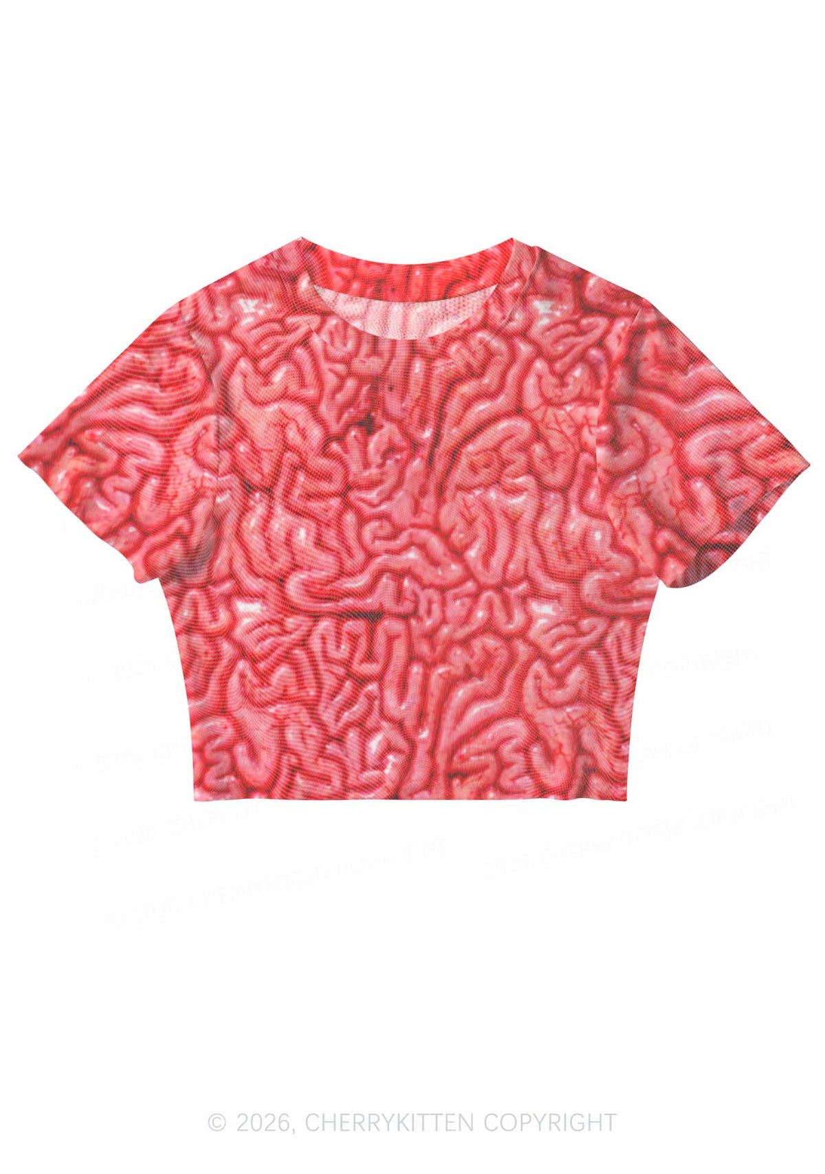 Halloween Fleshy Brain Texture Y2K Mesh Crop Top Cherrykitten