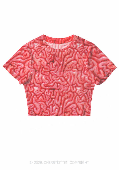 Halloween Fleshy Brain Texture Y2K Mesh Crop Top Cherrykitten