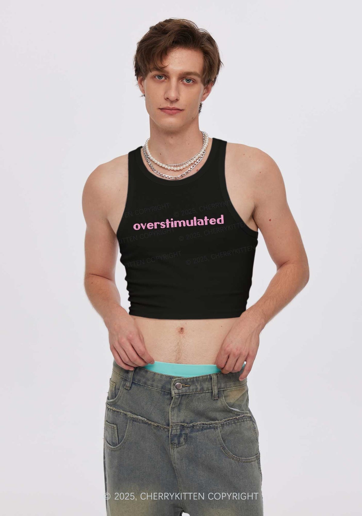 Glitter Overstimulated Y2K Crop Tank Top Cherrykitten