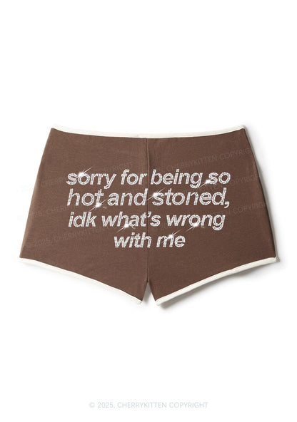 Rhinestone Sorry For Being Hot And Stoned Y2K Booty Shorts Cherrykitten