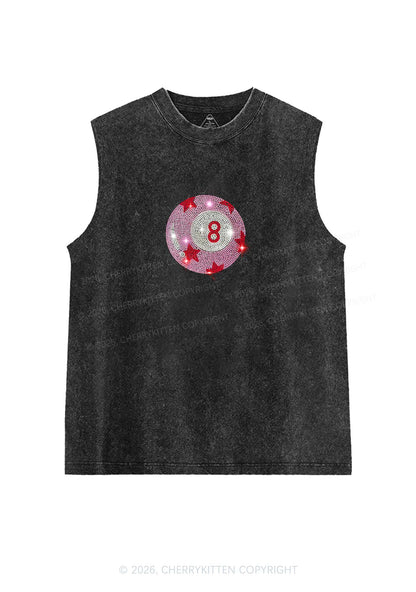 Rhinestone Pink Eight Ball Star Y2K Washed Muscle Tank Cherrykitten