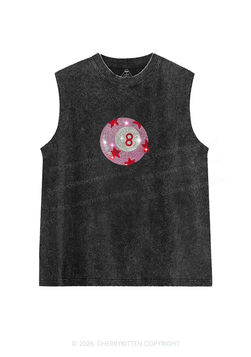 Rhinestone Pink Eight Ball Star Y2K Washed Muscle Tank Cherrykitten