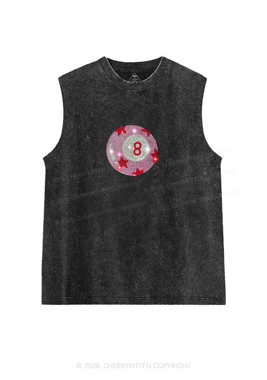 Rhinestone Pink Eight Ball Star Y2K Washed Muscle Tank Cherrykitten
