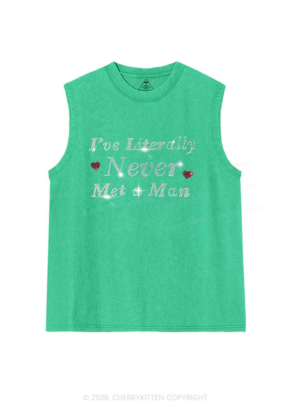 Rhinestone Never Met A Man Pride Y2K Washed Muscle Tank Cherrykitten