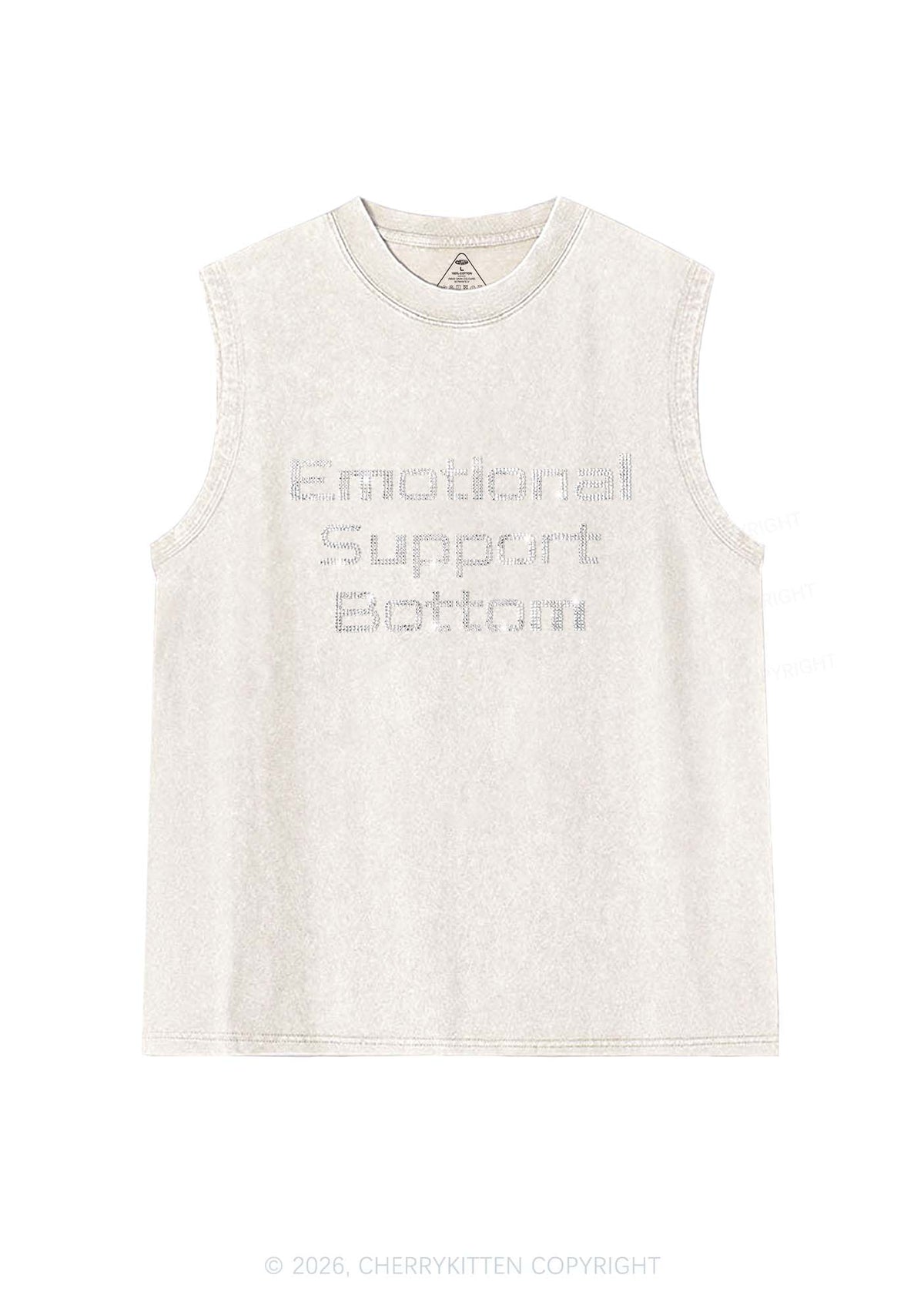 Rhinestone Emotional Support Bottom Pride Y2K Washed Muscle Tank Cherrykitten