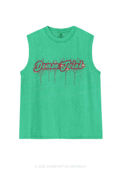 Rhinestone Demon Twink Pride Y2K Washed Muscle Tank Cherrykitten