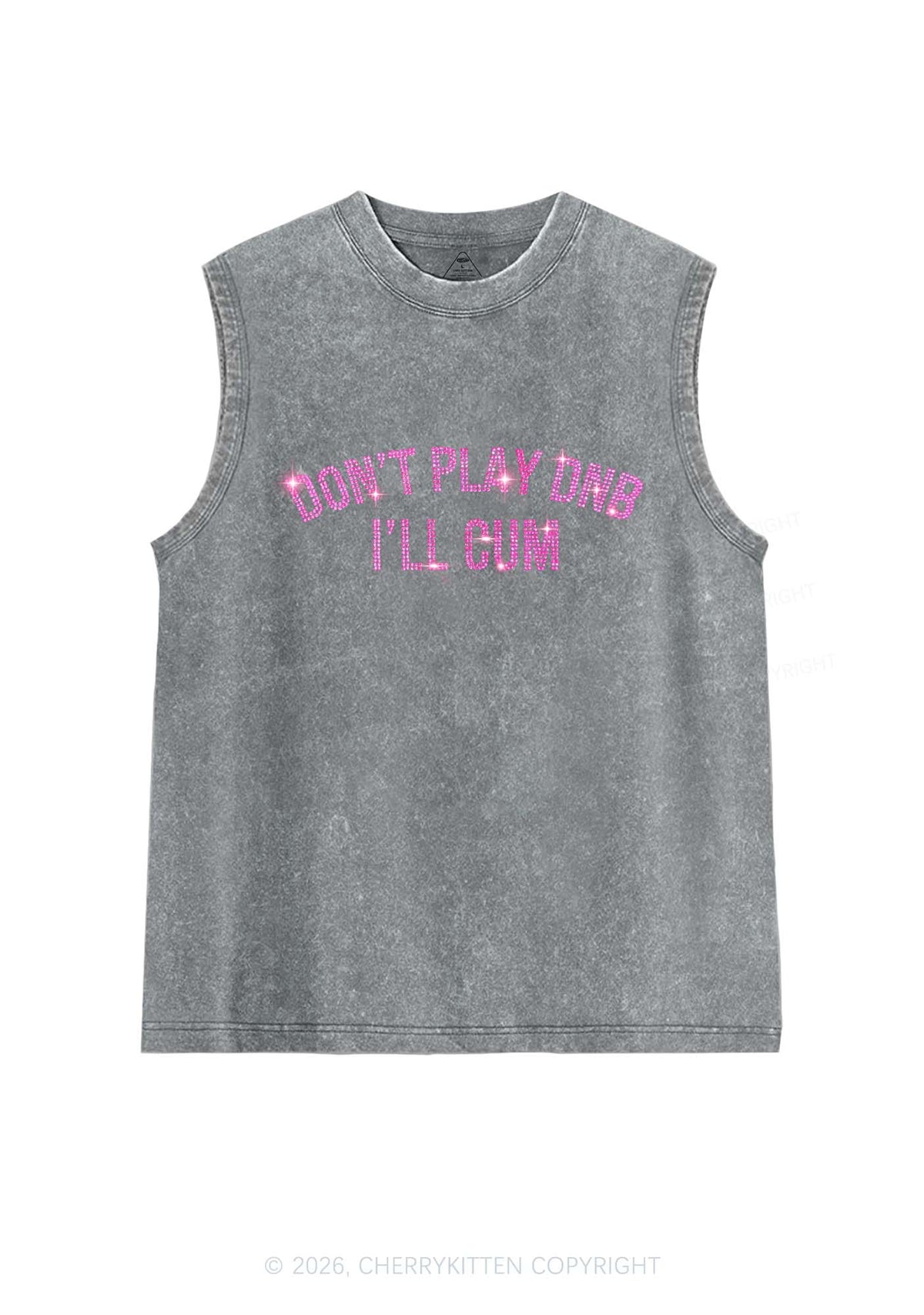 Rhinestone Dont Play DNB Y2K Washed Muscle Tank Cherrykitten