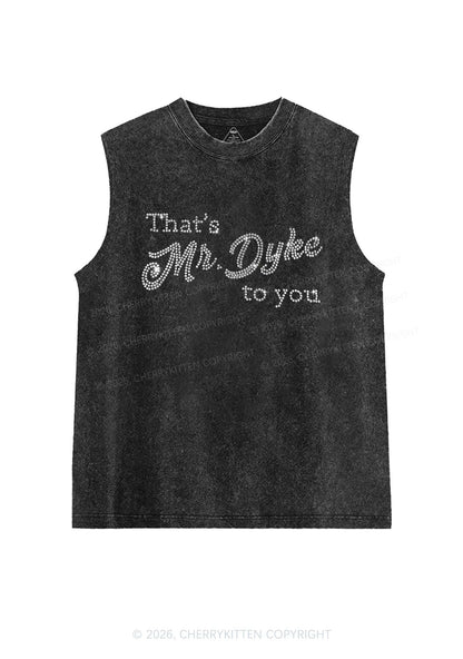 Rhinestone Thats Mr Dyke To You Pride Y2K Washed Muscle Tank Cherrykitten