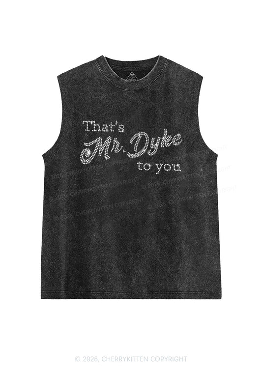 Rhinestone Thats Mr Dyke To You Pride Y2K Washed Muscle Tank Cherrykitten