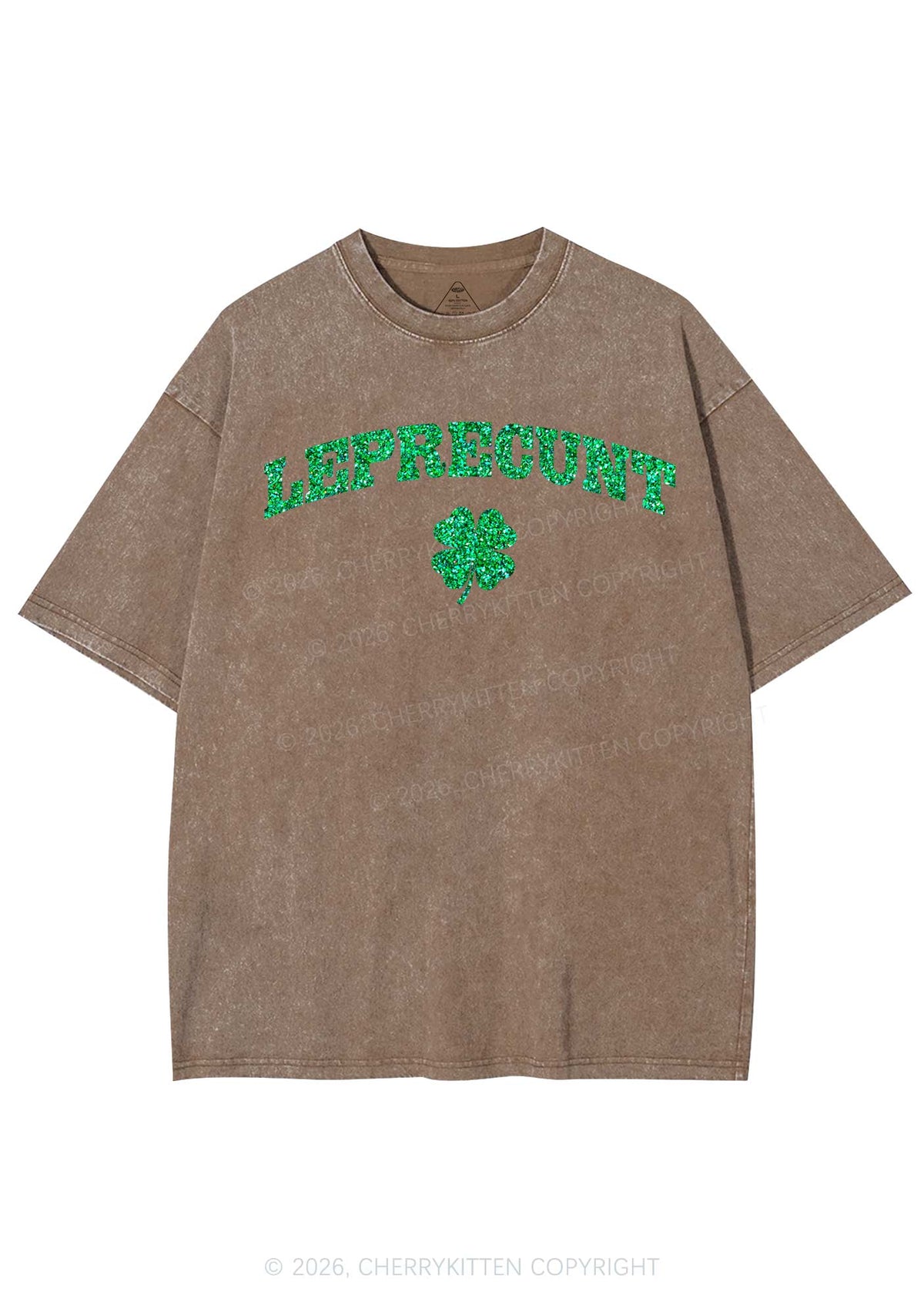 Glitter Leprecunt St Patricks Y2K Shirts Washed Tee Cherrykitten