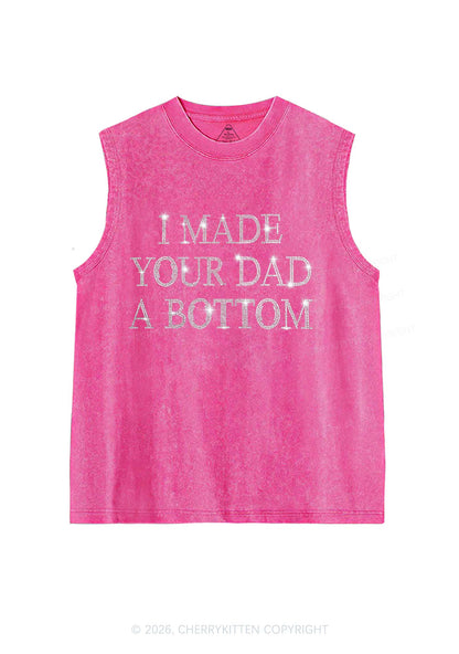 Rhinestone Made Your Dad A Bottom Pride Y2K Washed Muscle Tank Cherrykitten