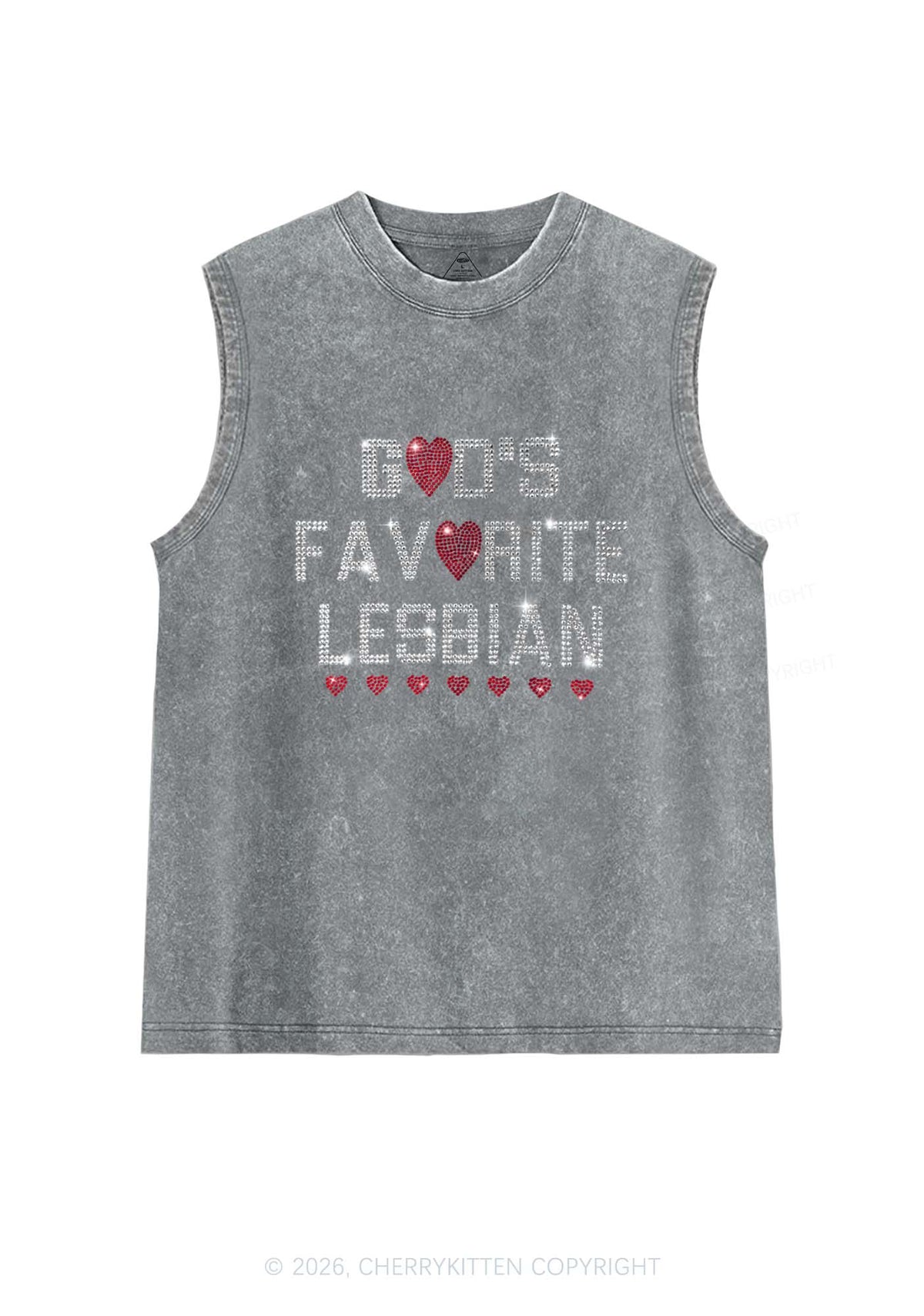 Rhinestone Gods Favorite Lesbian Pride Y2K Washed Muscle Tank Cherrykitten