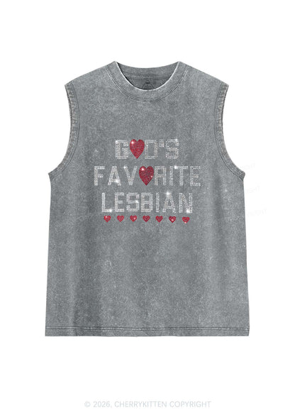 Rhinestone Gods Favorite Lesbian Pride Y2K Washed Muscle Tank Cherrykitten