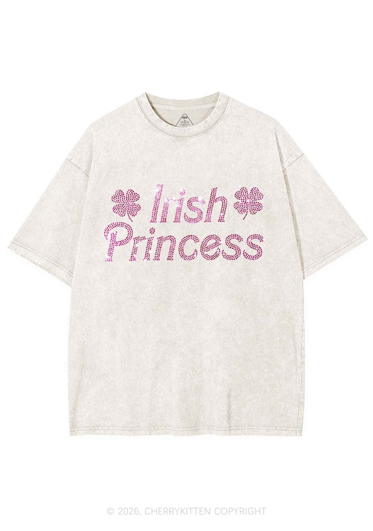 Rhinestone Irish Princess St Patricks Y2K Shirts Washed Tee Cherrykitten