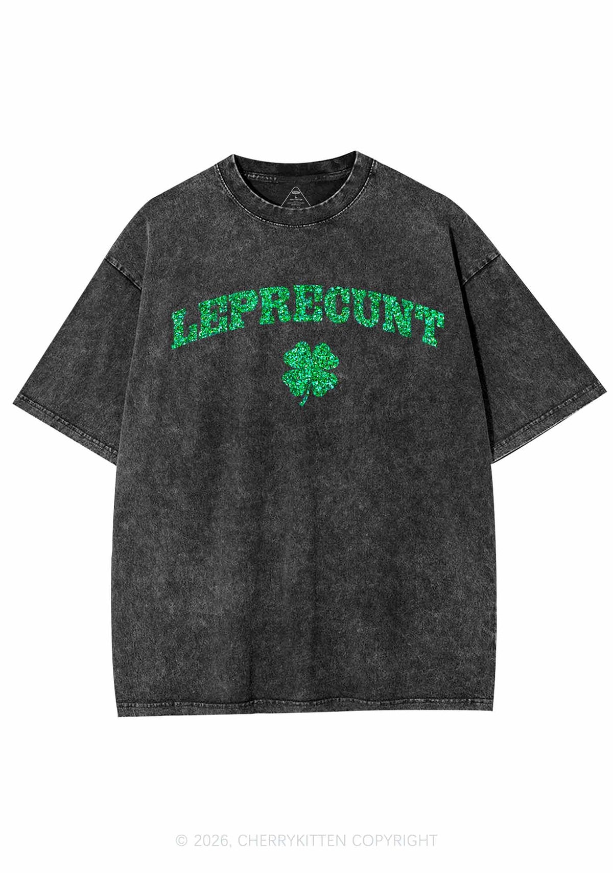 Glitter Leprecunt St Patricks Y2K Shirts Washed Tee Cherrykitten
