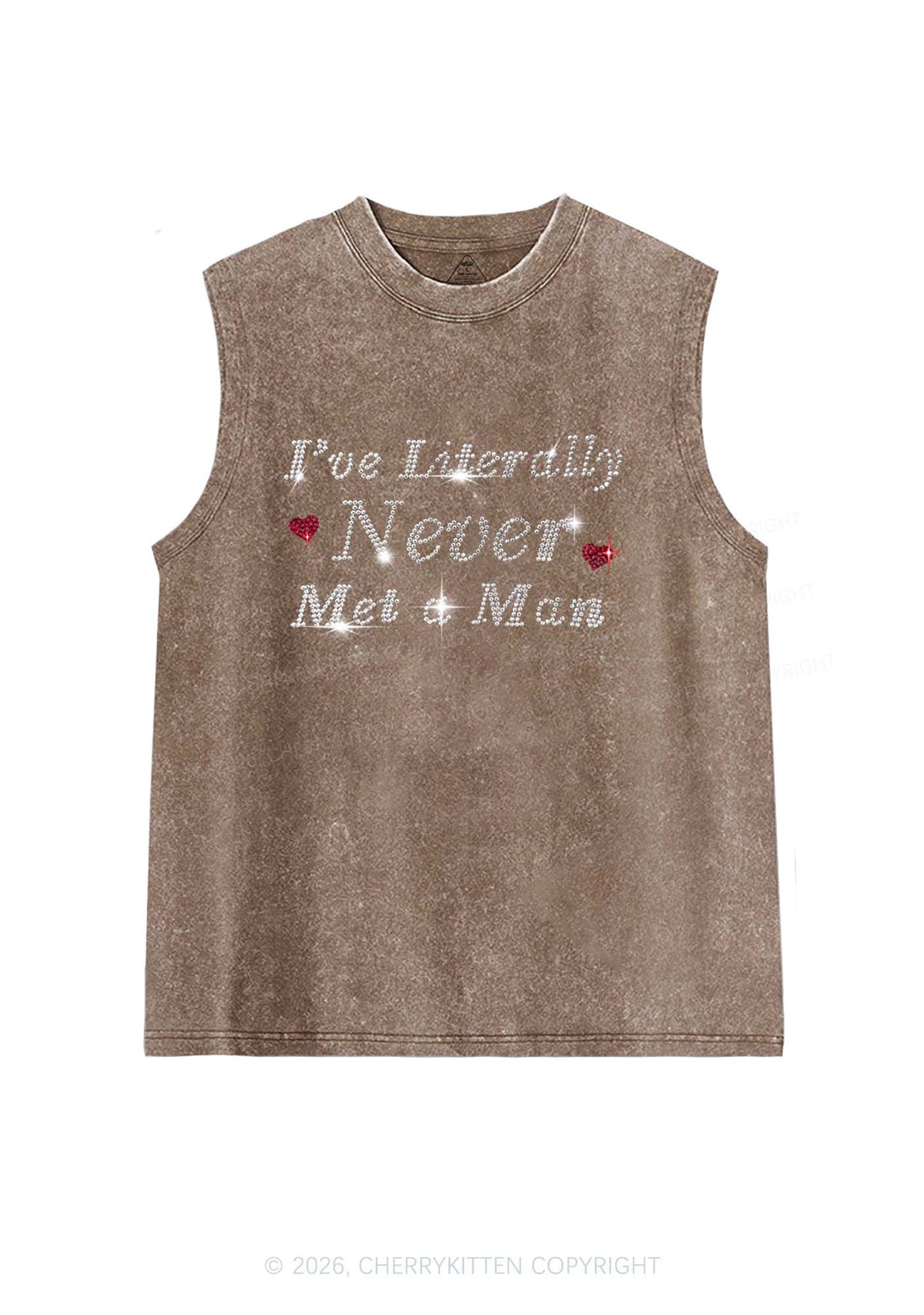 Rhinestone Never Met A Man Pride Y2K Washed Muscle Tank Cherrykitten