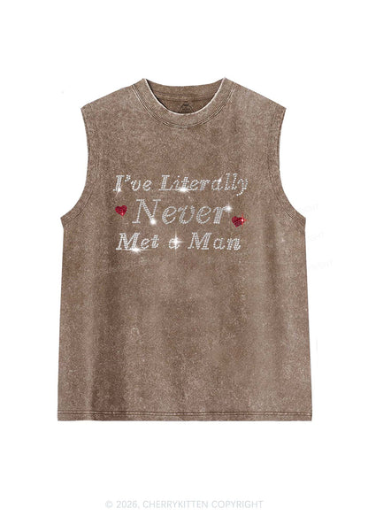 Rhinestone Never Met A Man Pride Y2K Washed Muscle Tank Cherrykitten