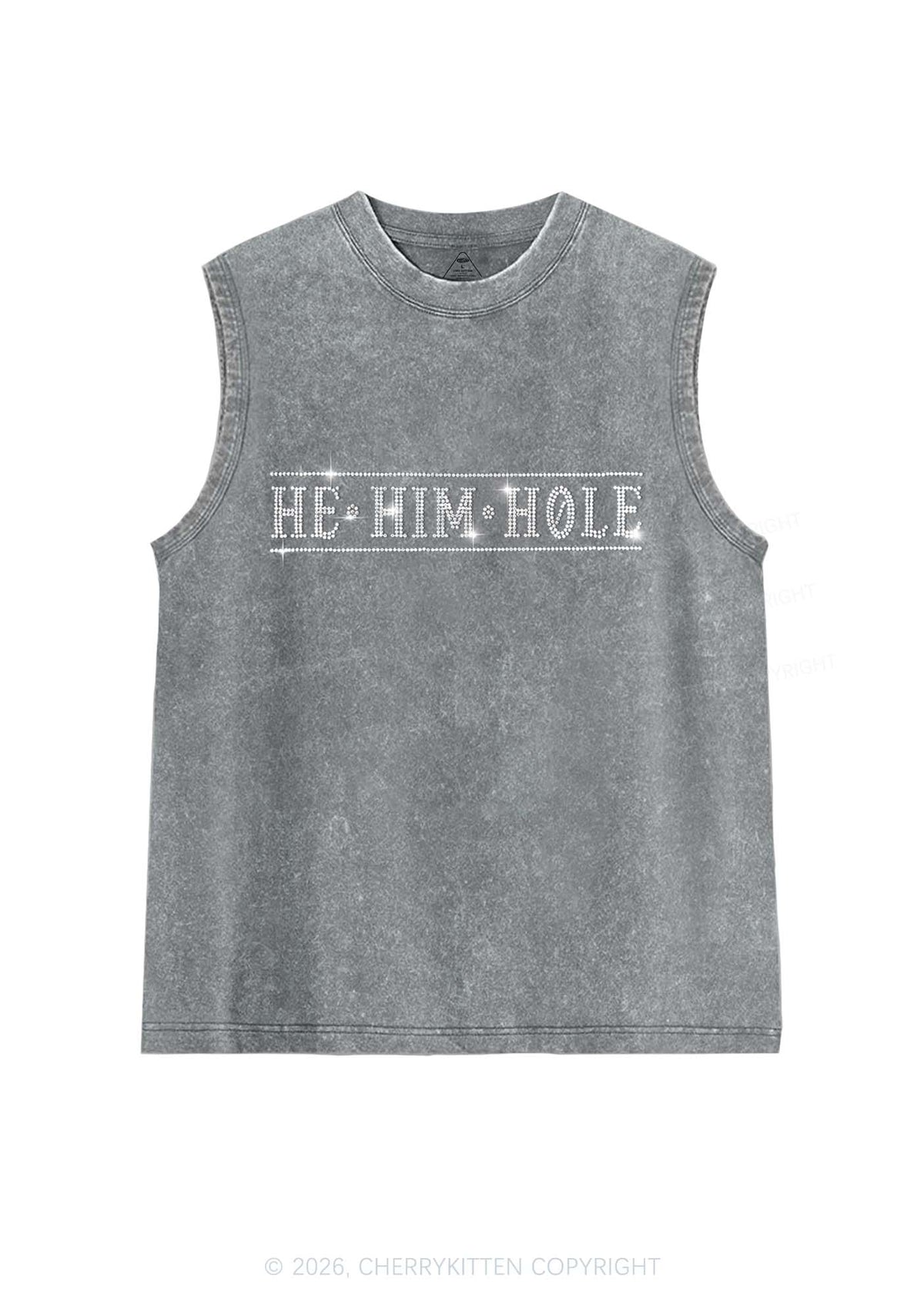 Rhinestone He Him Hole Pride Y2K Washed Muscle Tank Cherrykitten