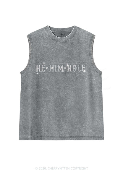 Rhinestone He Him Hole Pride Y2K Washed Muscle Tank Cherrykitten