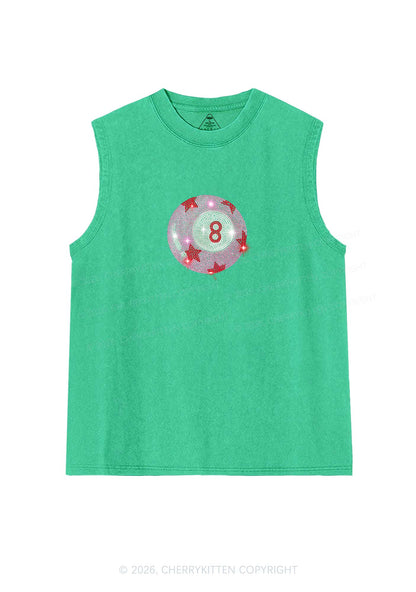 Rhinestone Pink Eight Ball Star Y2K Washed Muscle Tank Cherrykitten