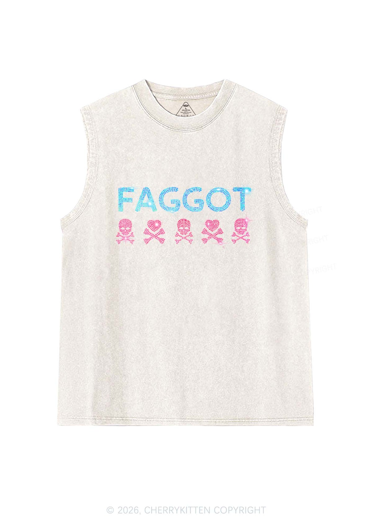 Rhinestone Faggot Skull Pride Y2K Washed Muscle Tank Cherrykitten