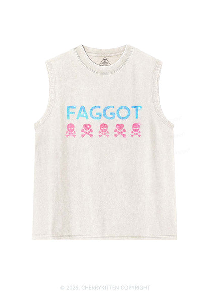 Rhinestone Faggot Skull Pride Y2K Washed Muscle Tank Cherrykitten