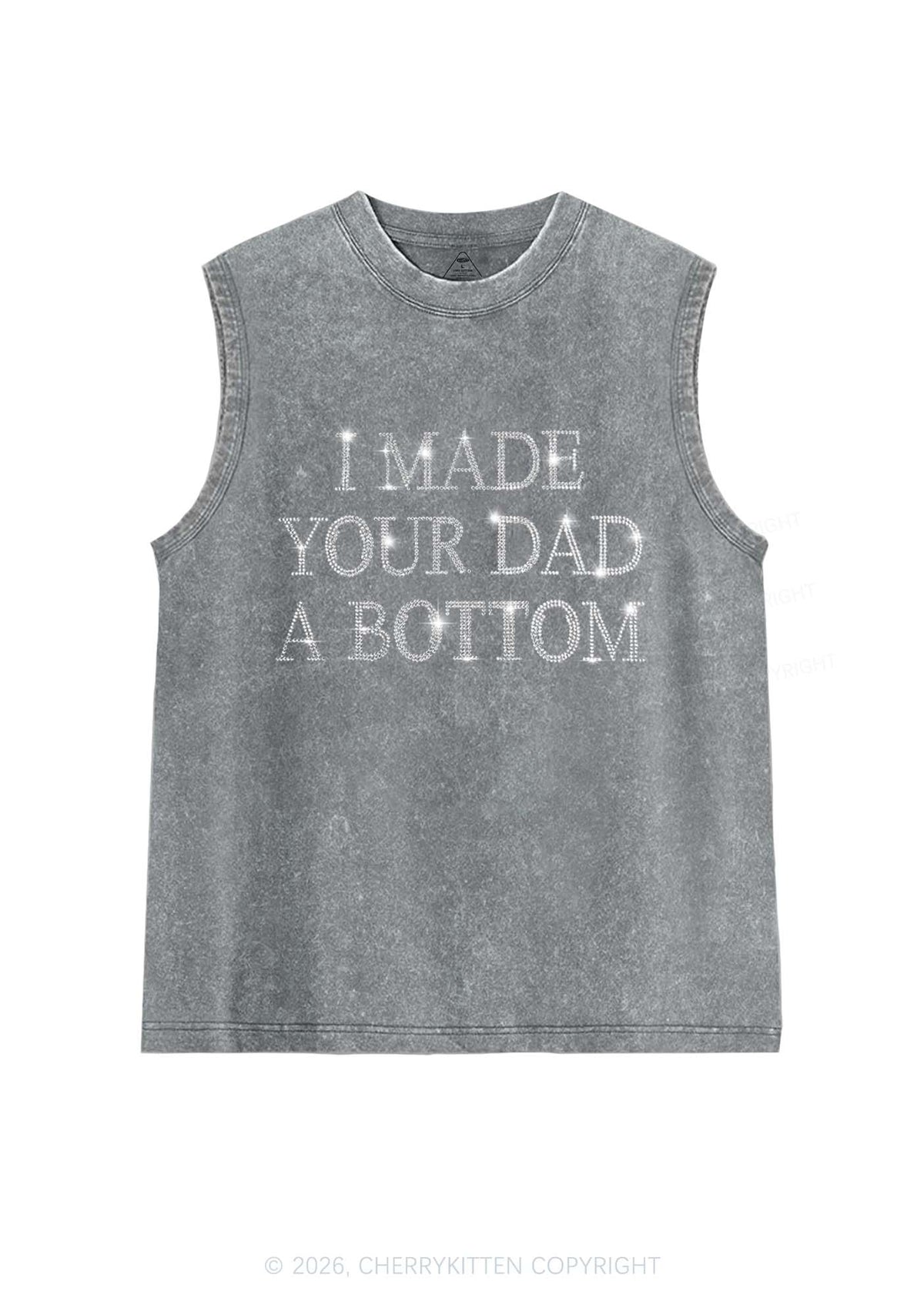 Rhinestone Made Your Dad A Bottom Pride Y2K Washed Muscle Tank Cherrykitten