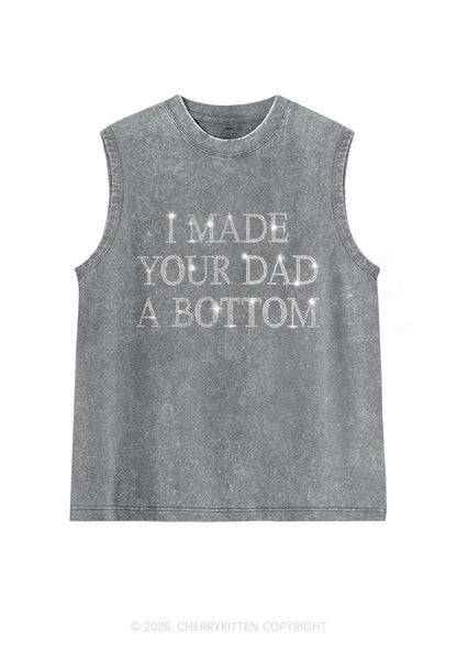 Rhinestone Made Your Dad A Bottom Pride Y2K Washed Muscle Tank Cherrykitten