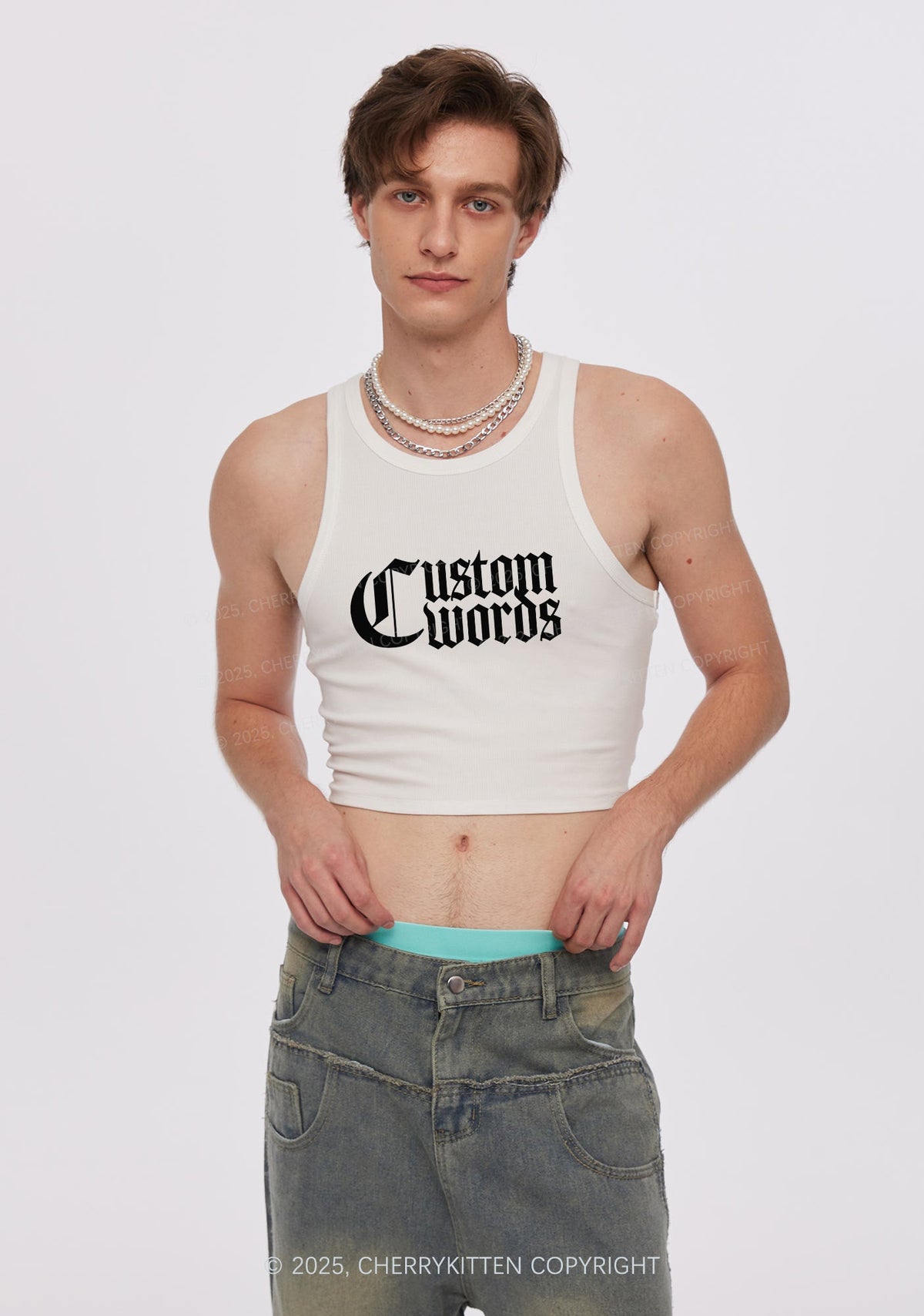 Custom Text Gothic Font Y2K Crop Tank Top Cherrykitten