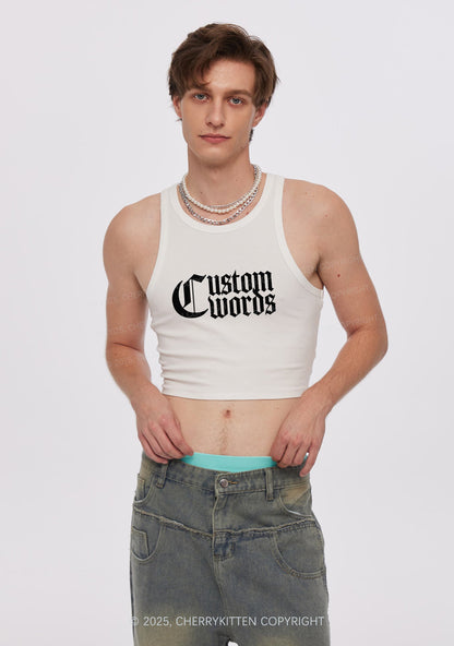 Custom Text Gothic Font Y2K Crop Tank Top Cherrykitten