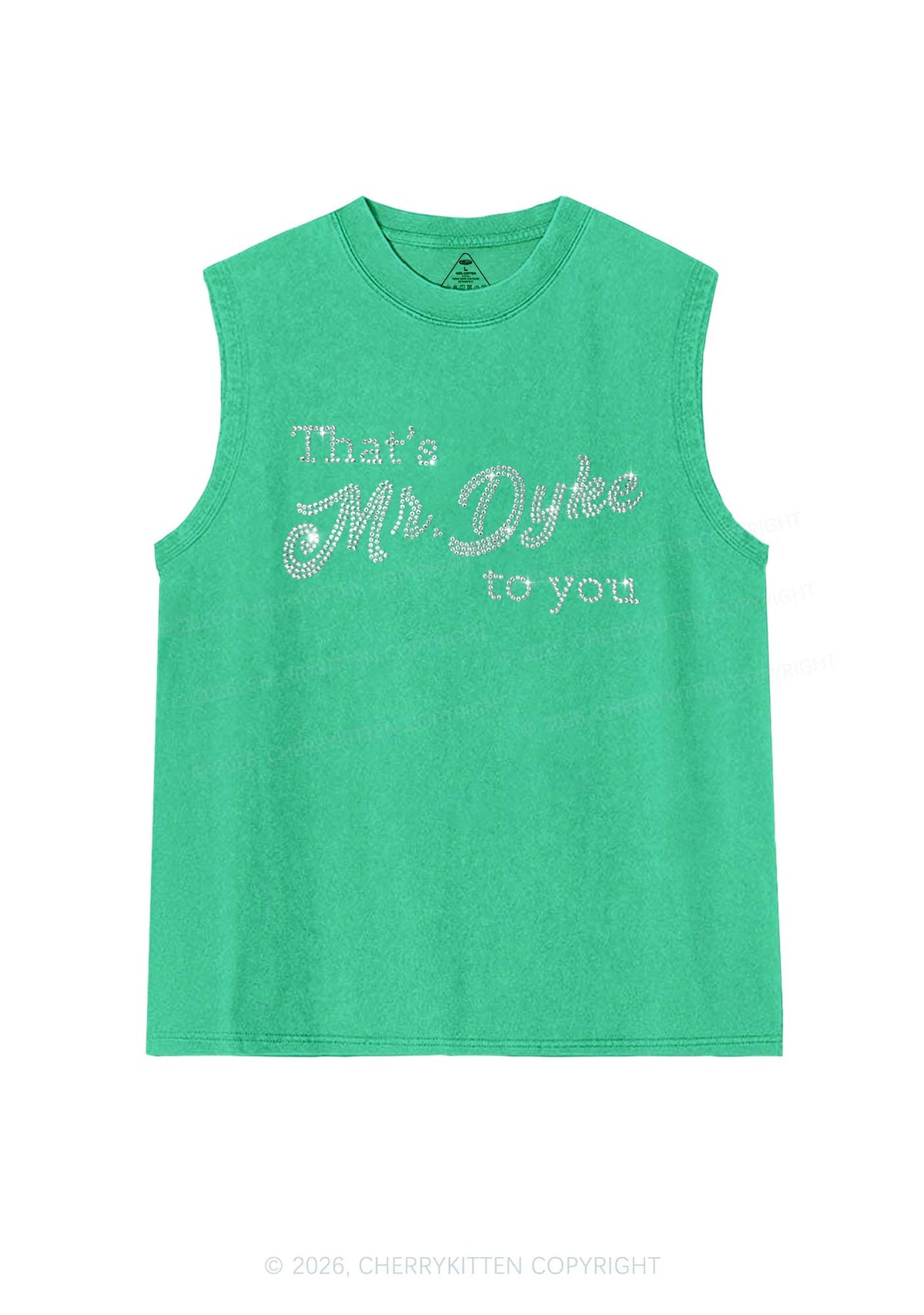 Rhinestone Thats Mr Dyke To You Pride Y2K Washed Muscle Tank Cherrykitten