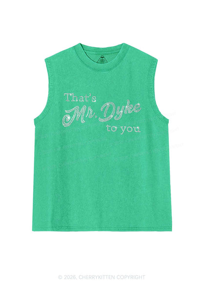 Rhinestone Thats Mr Dyke To You Pride Y2K Washed Muscle Tank Cherrykitten