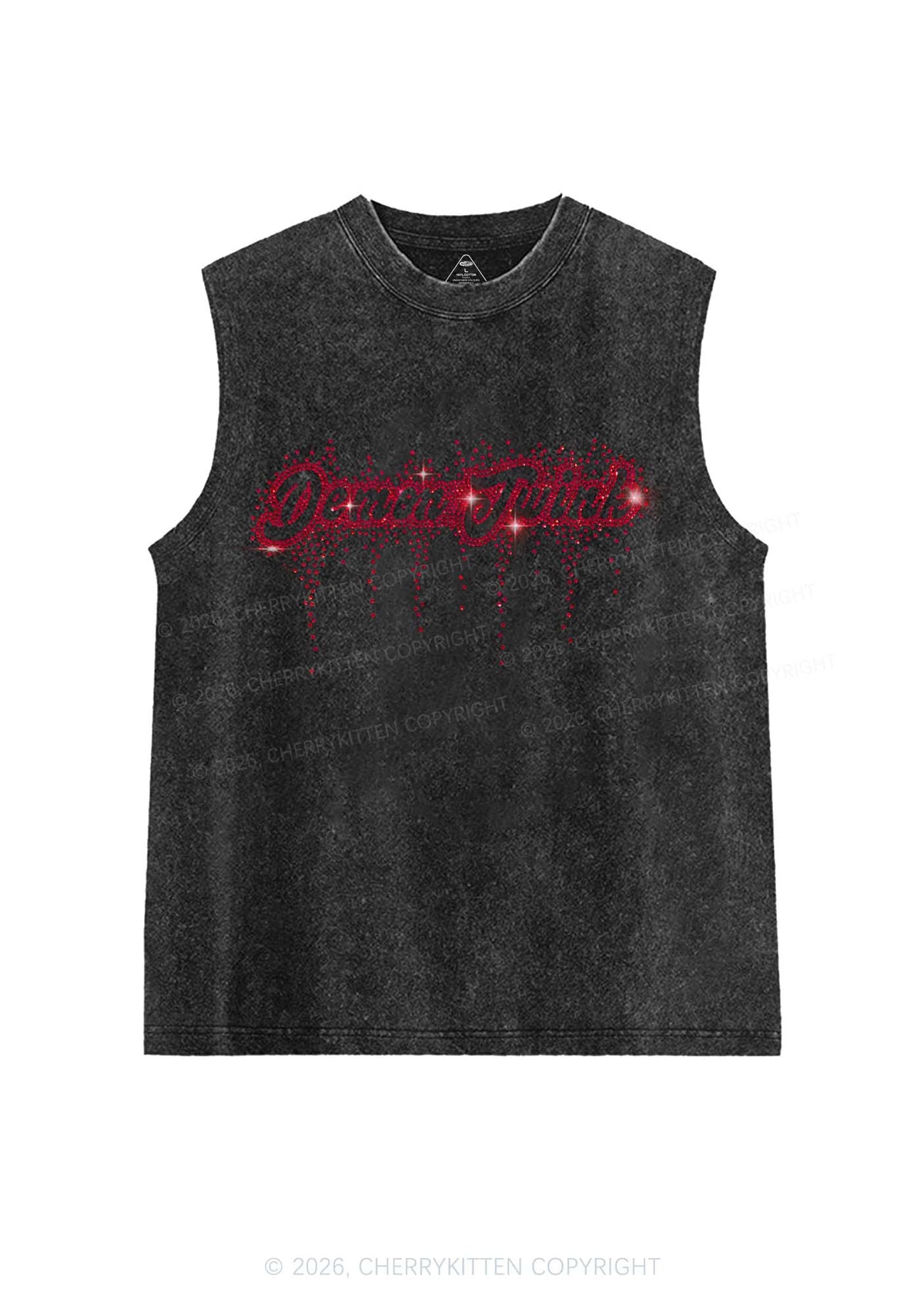 Rhinestone Demon Twink Pride Y2K Washed Muscle Tank Cherrykitten