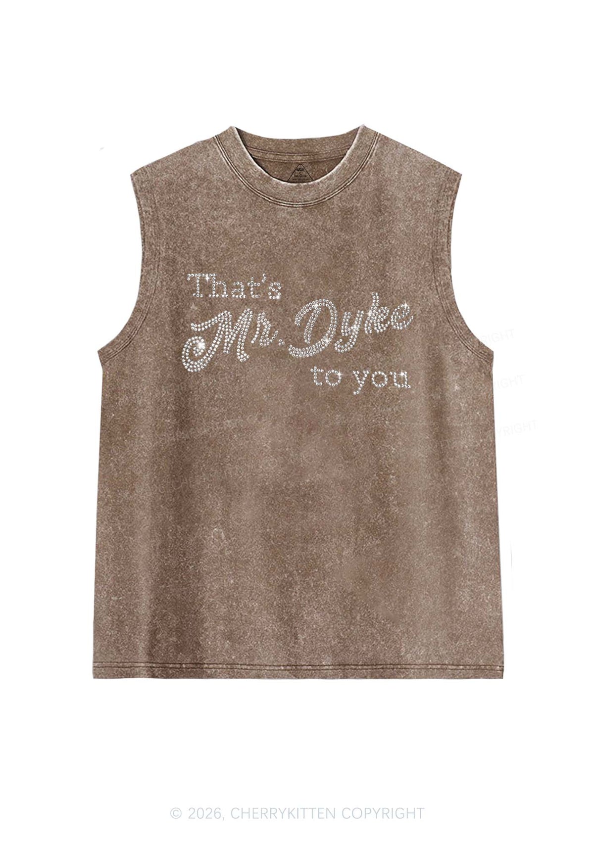 Rhinestone Thats Mr Dyke To You Pride Y2K Washed Muscle Tank Cherrykitten