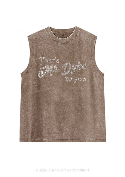 Rhinestone Thats Mr Dyke To You Pride Y2K Washed Muscle Tank Cherrykitten