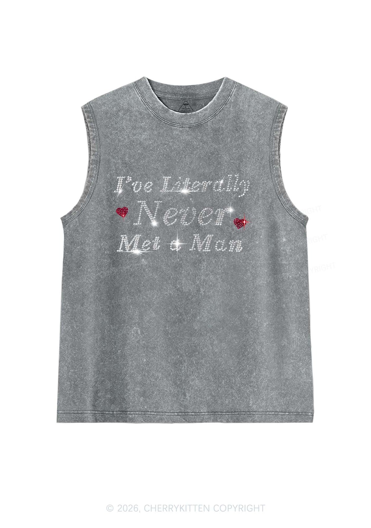 Rhinestone Never Met A Man Pride Y2K Washed Muscle Tank Cherrykitten